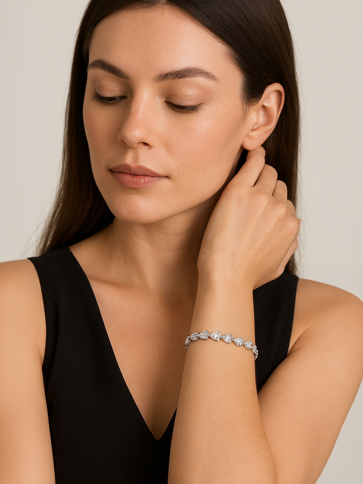 White Sapphire Heart Tennis Bracelet