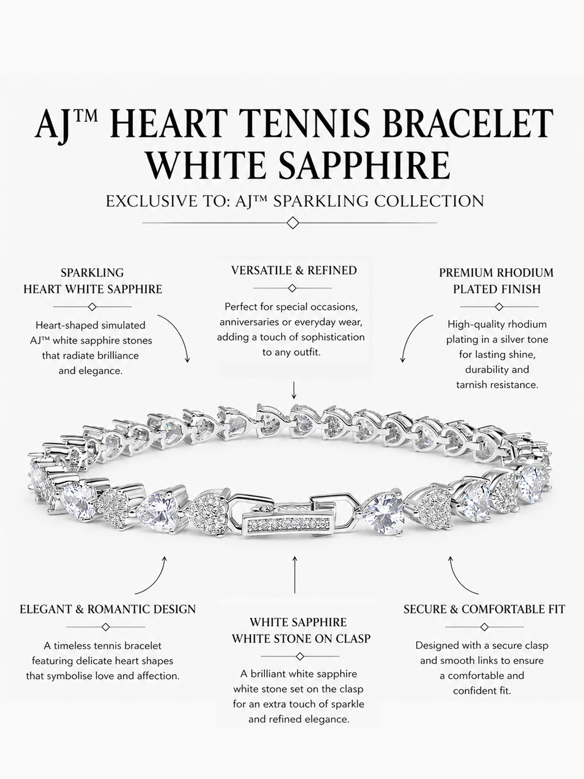 White Sapphire Heart Tennis Bracelet