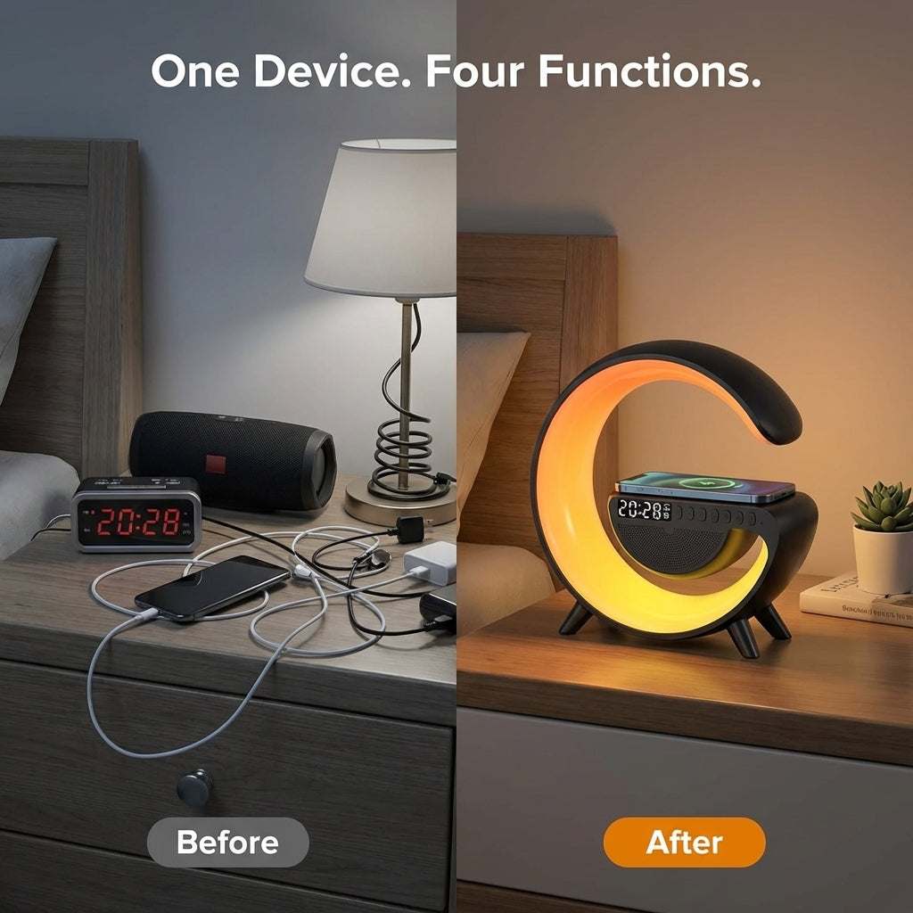 4-in-1 Alarm Clock, Mood Light, Speaker And Wireless Charger | Premium Quality