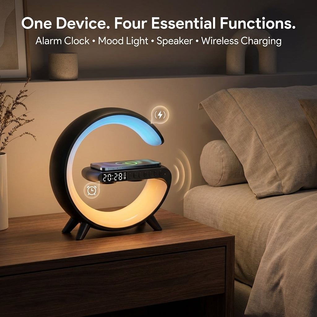 4-in-1 Alarm Clock, Mood Light, Speaker And Wireless Charger | Premium Quality