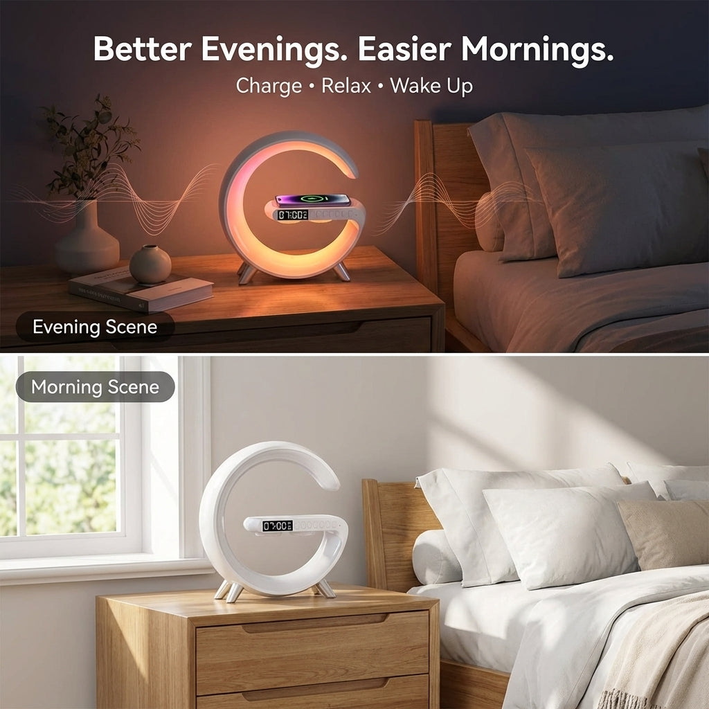 4-in-1 Alarm Clock, Mood Light, Speaker And Wireless Charger | Premium Quality