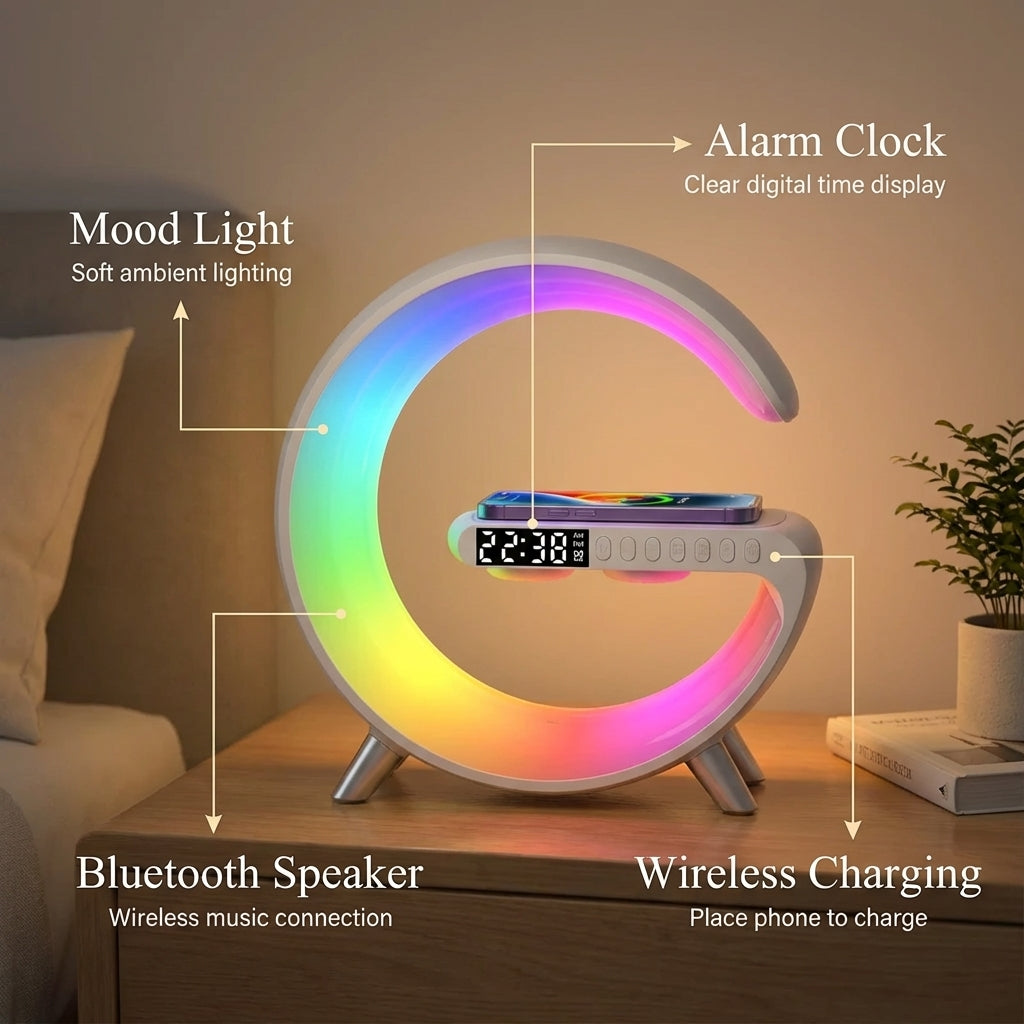 4-in-1 Alarm Clock, Mood Light, Speaker And Wireless Charger | Premium Quality