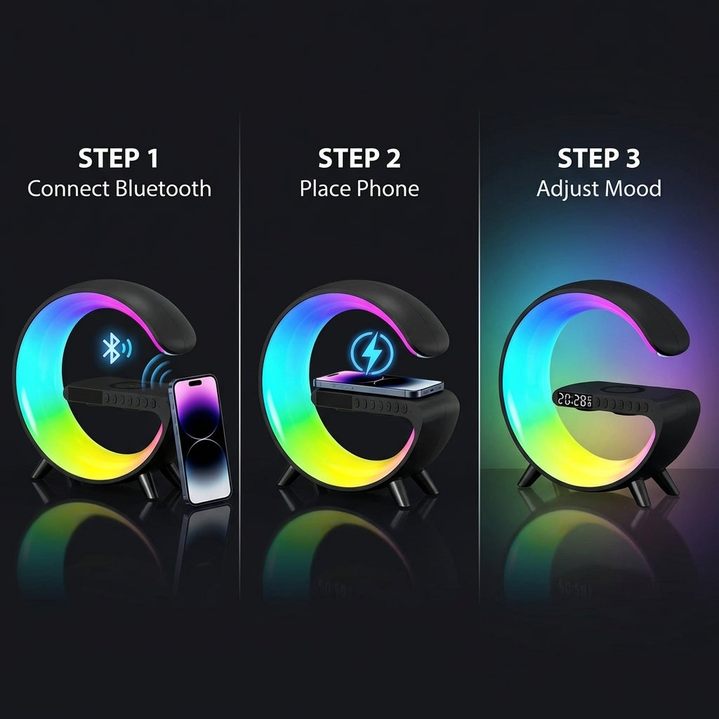 4-in-1 Alarm Clock, Mood Light, Speaker And Wireless Charger | Premium Quality