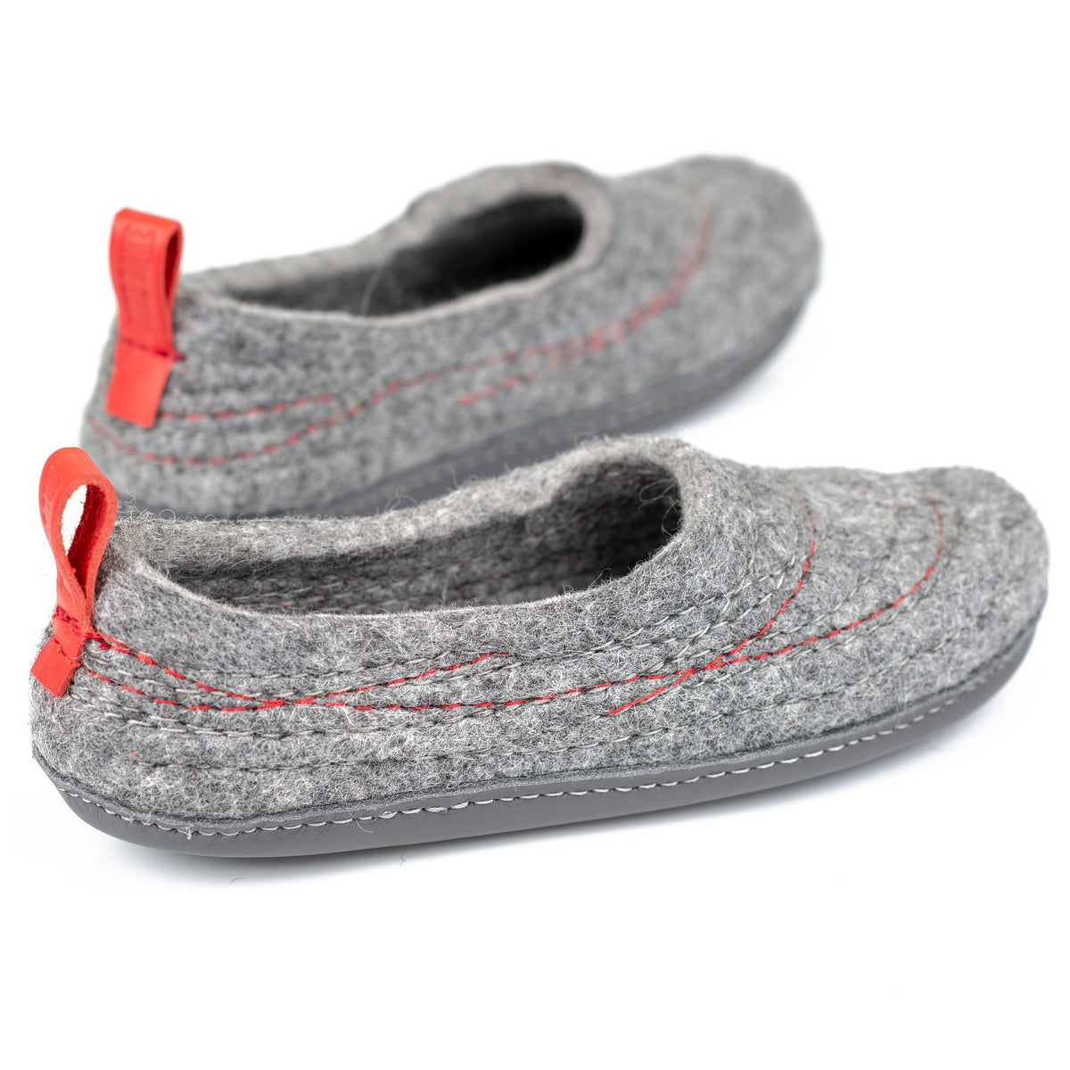 Women's Gray COCOON Slippers with Bright Red Pull Loop