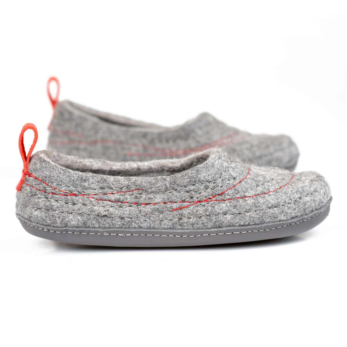 Women's Gray COCOON Slippers with Bright Red Pull Loop