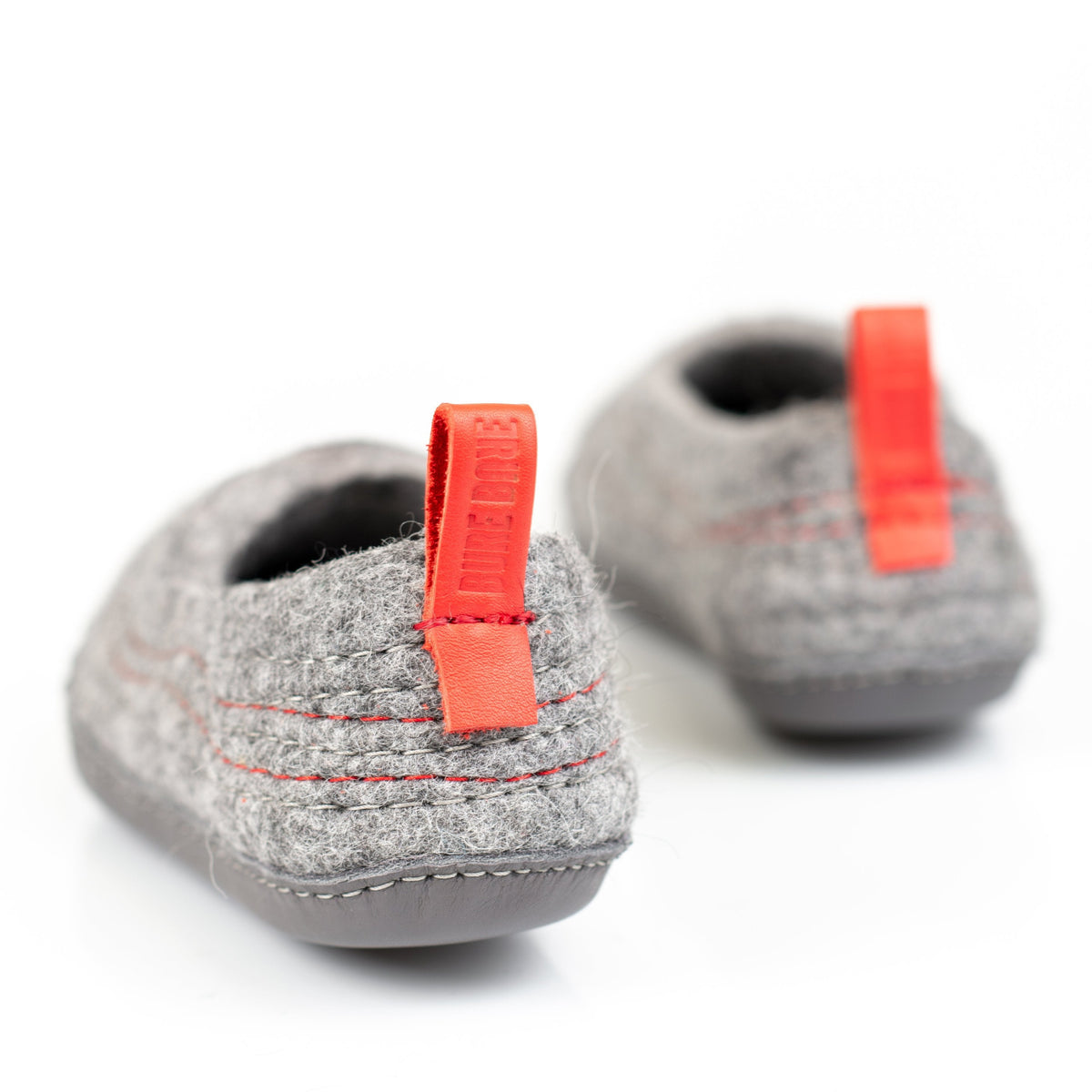 Women's Gray COCOON Slippers with Bright Red Pull Loop