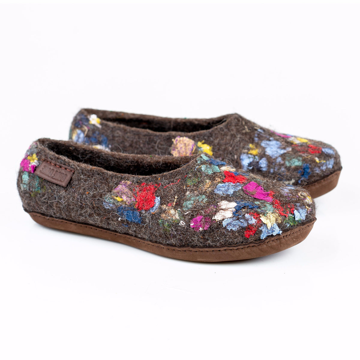 Women's Natural Brown Wool Slippers with Linen