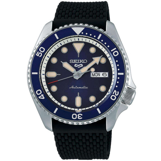 Seiko 5 Sports Automatic Blue Dial Black Silicone Strap Bracelet Men's Wristwatch SRPD71K2