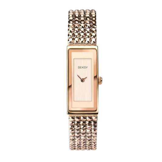 Seksy Sparkle Shimmer Quartz Rose Gold Dial Rose Gold PVD Brass Bracelet Women's Watch 2850