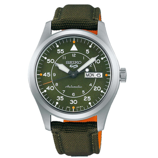 Seiko 5 Sports Flieger Pilot/Aviation Automatic Green Dial Green Nylon Strap Men's Wristwatch SRPH29K1