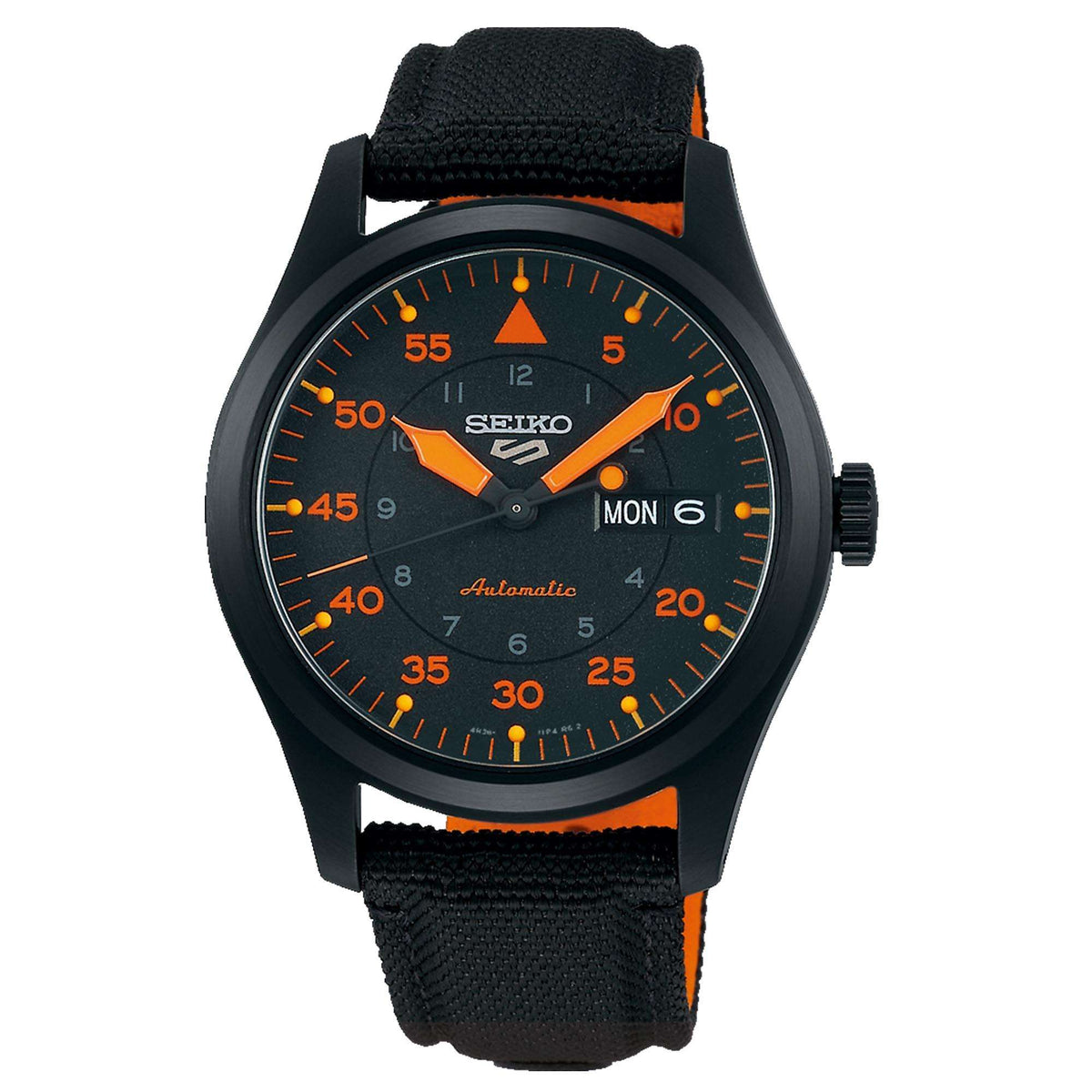 Seiko 5 Flieger Pilot/Aviation Style Automatic Black and Orange Dial Canvas Strap Men's Wristwatch SRPH33K1