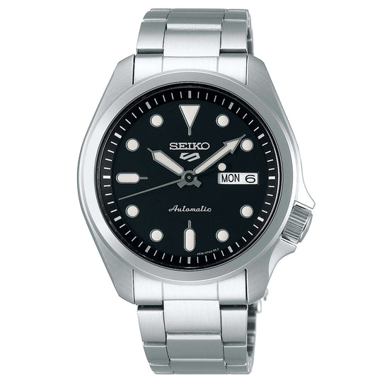 Seiko 5 Sports Solid Boy Black Dial Silver Stainless Steel Bracelet Men's Wristwatch SRPE55K1