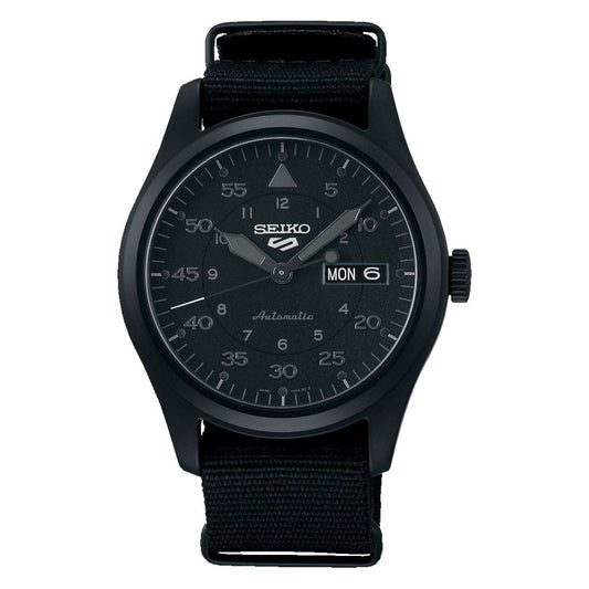 Seiko 5 Sports Field Military 'Stealth' Automatic Black Dial Black Nylon Strap Men's Wristwatch SRPJ11K1