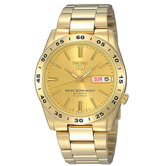 Seiko 5 Automatic Gold Dial Gold PVD Stainless Steel Bracelet Men's Wristwatch SNKE06K1