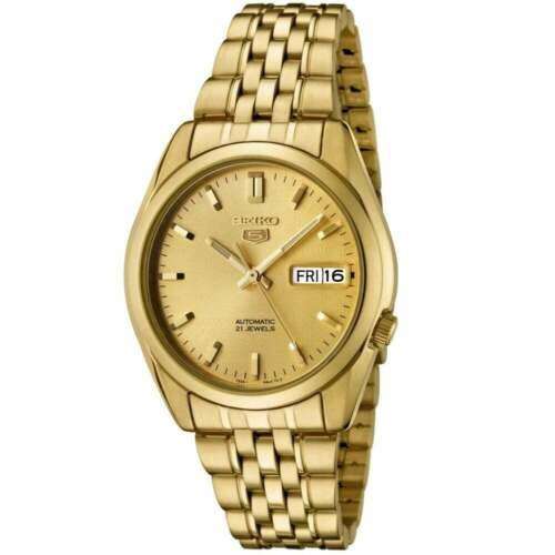 Seiko 5 Automatic Gold Dial Gold PVD Stainless Steel Bracelet Men's Wristwatch SNK366K1