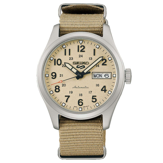 Seiko 5 Sports 'Desert Kit' Midfield Automatic Beige Dial Beige Nylon Strap Men's Wristwatch SRPJ83K1