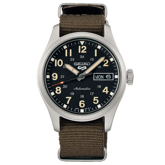 Seiko 5 Sports 'Green Zone' Midfield Automatic Black Dial Green NATO Strap Wristwatch SRPJ85K1