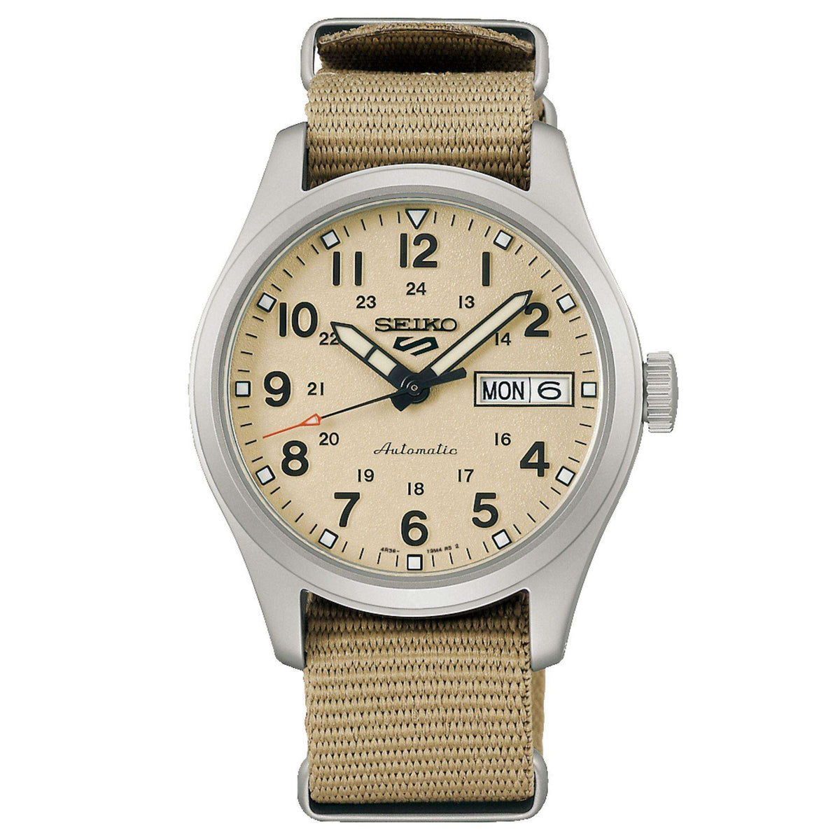 Seiko 5 Sports 'Desert Kit' Midfield Automatic Beige Dial Beige Nylon Strap Men's Wristwatch SRPJ83K1