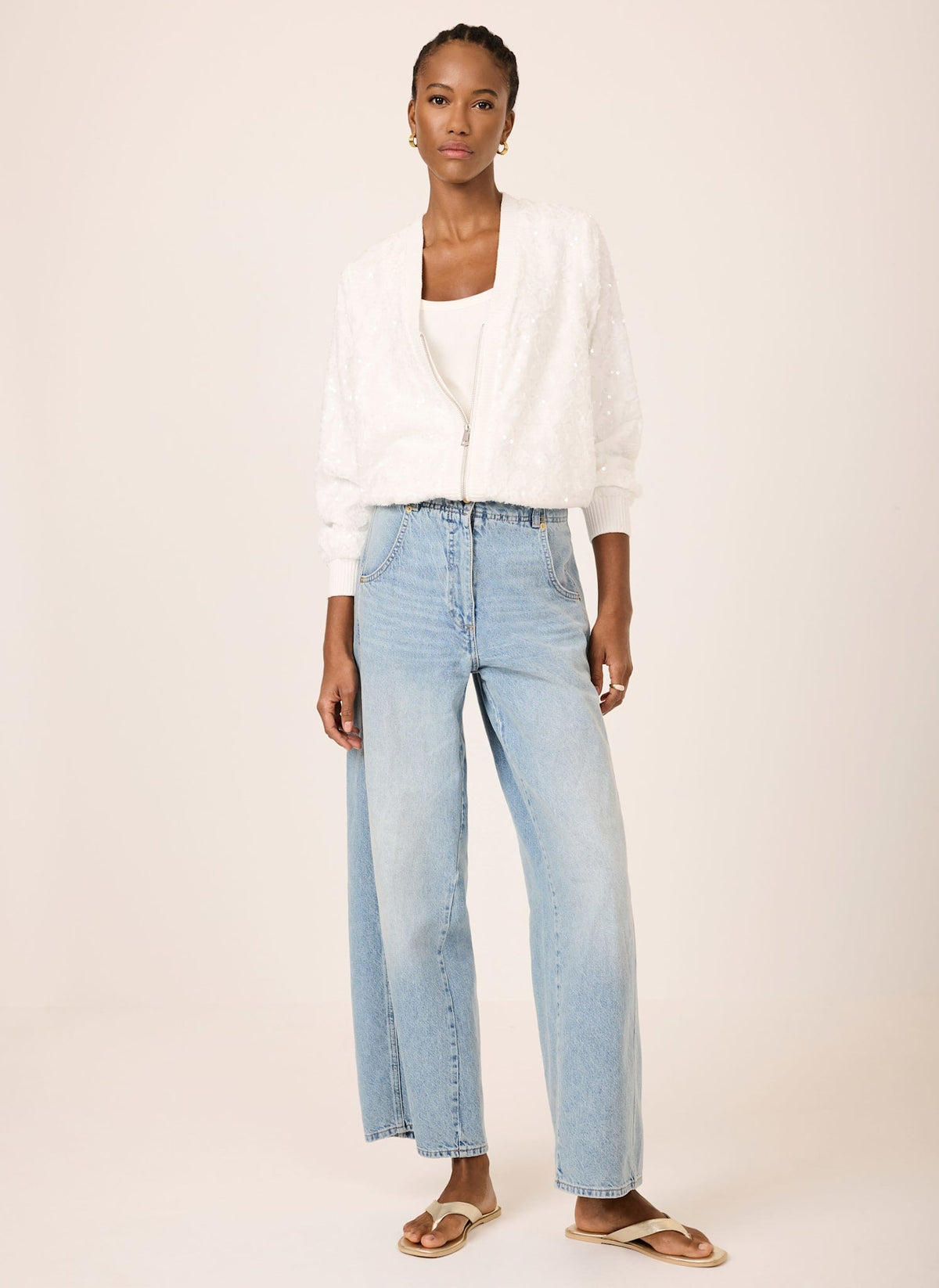 White Bomber Jacket with Sequins