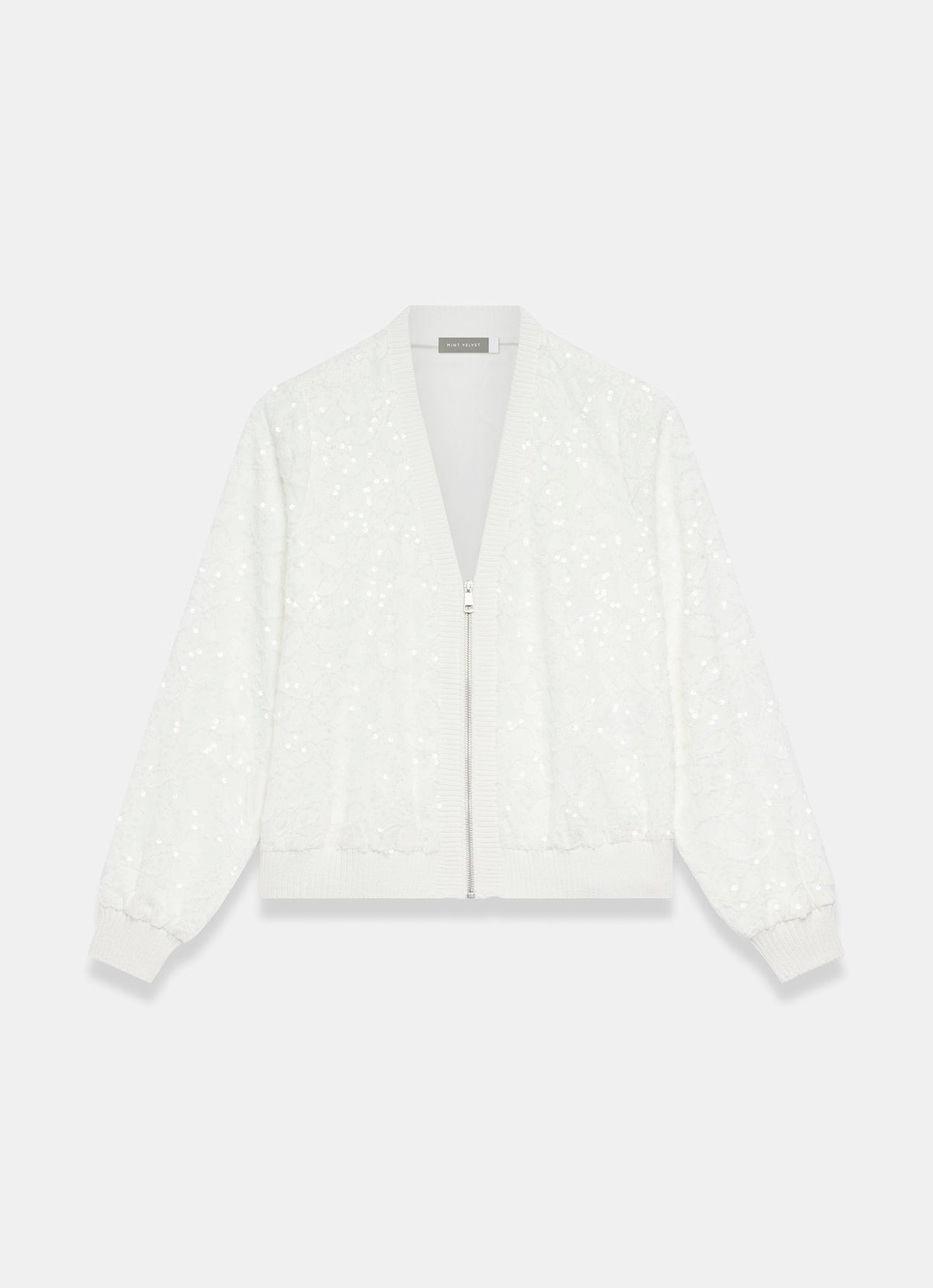 White Bomber Jacket with Sequins