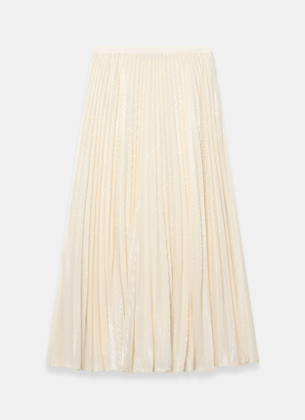 Cream Pleated Sequin Midi Skirt