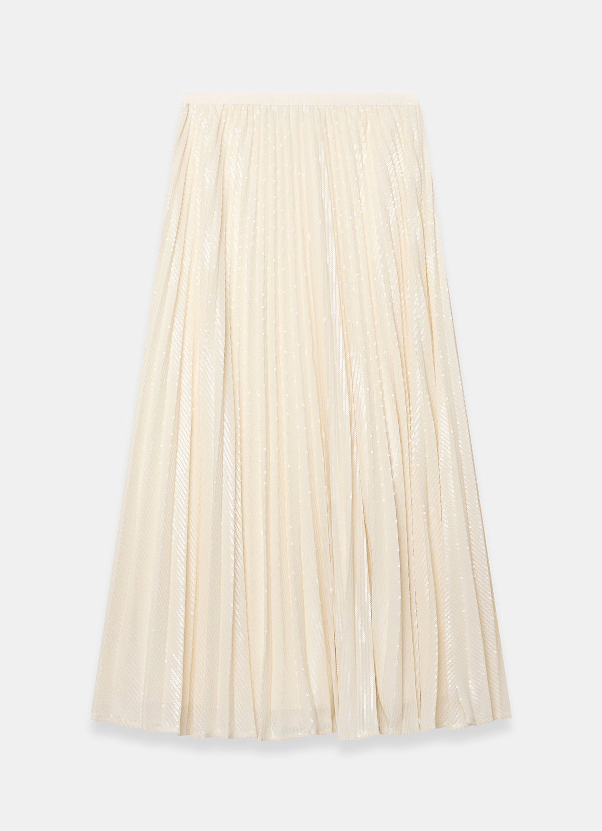 Cream Pleated Sequin Midi Skirt