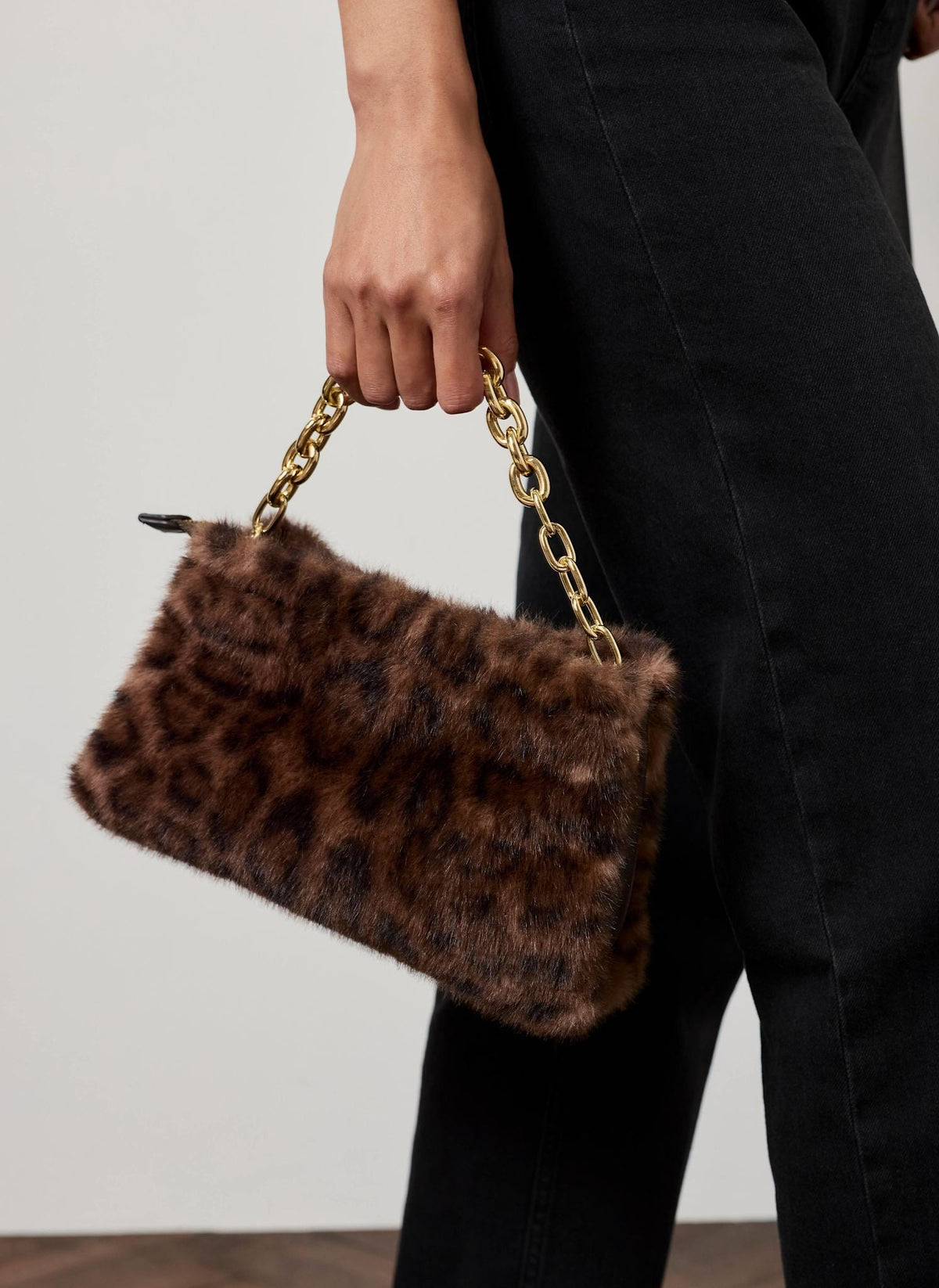 Lumi Faux Fur Crossbody Bag in Leopard Print