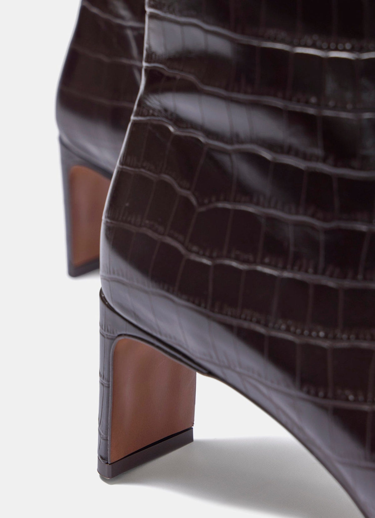 Macy Brown Croc Effect Leather Ankle Boots