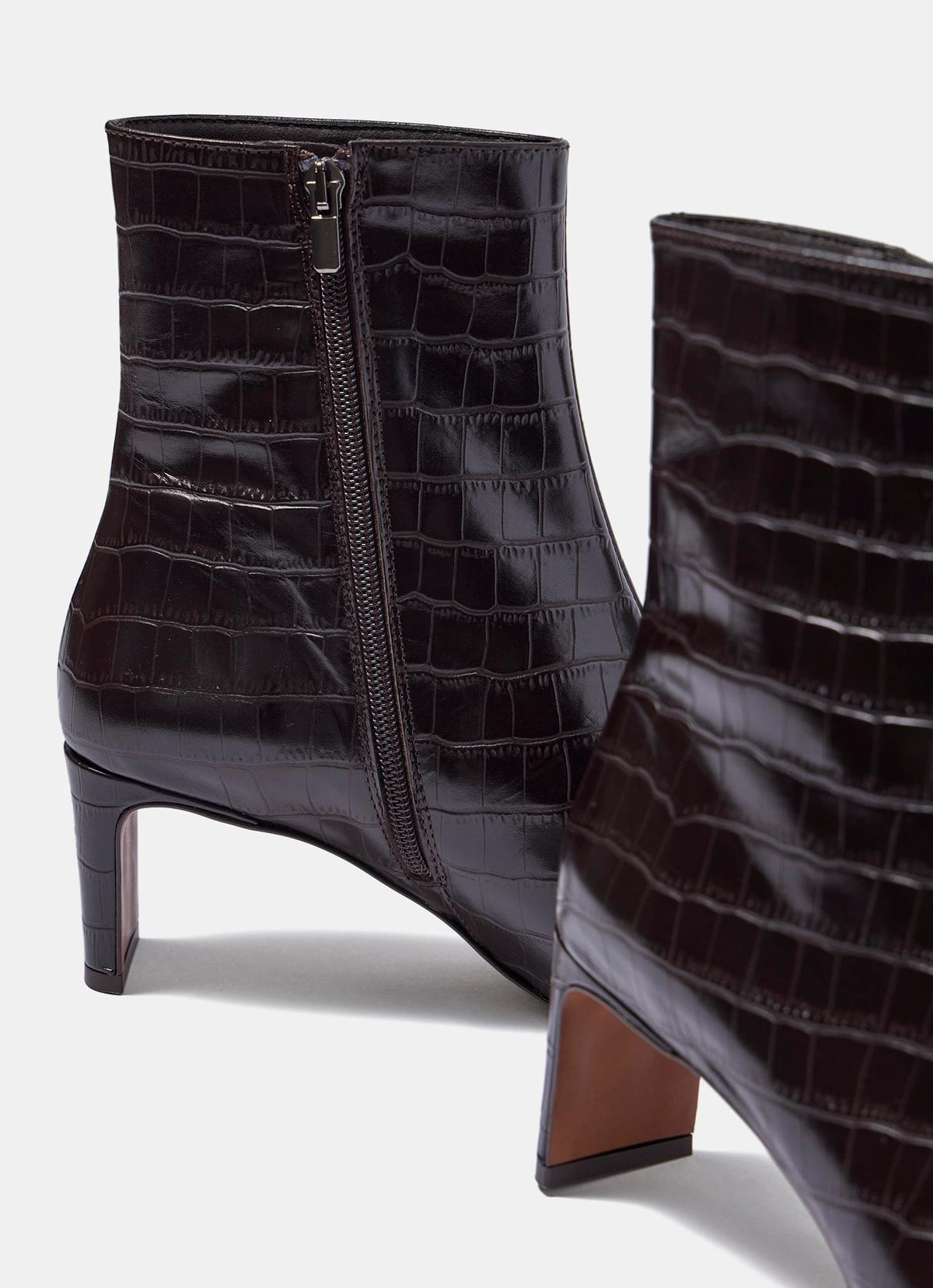 Macy Brown Croc Effect Leather Ankle Boots