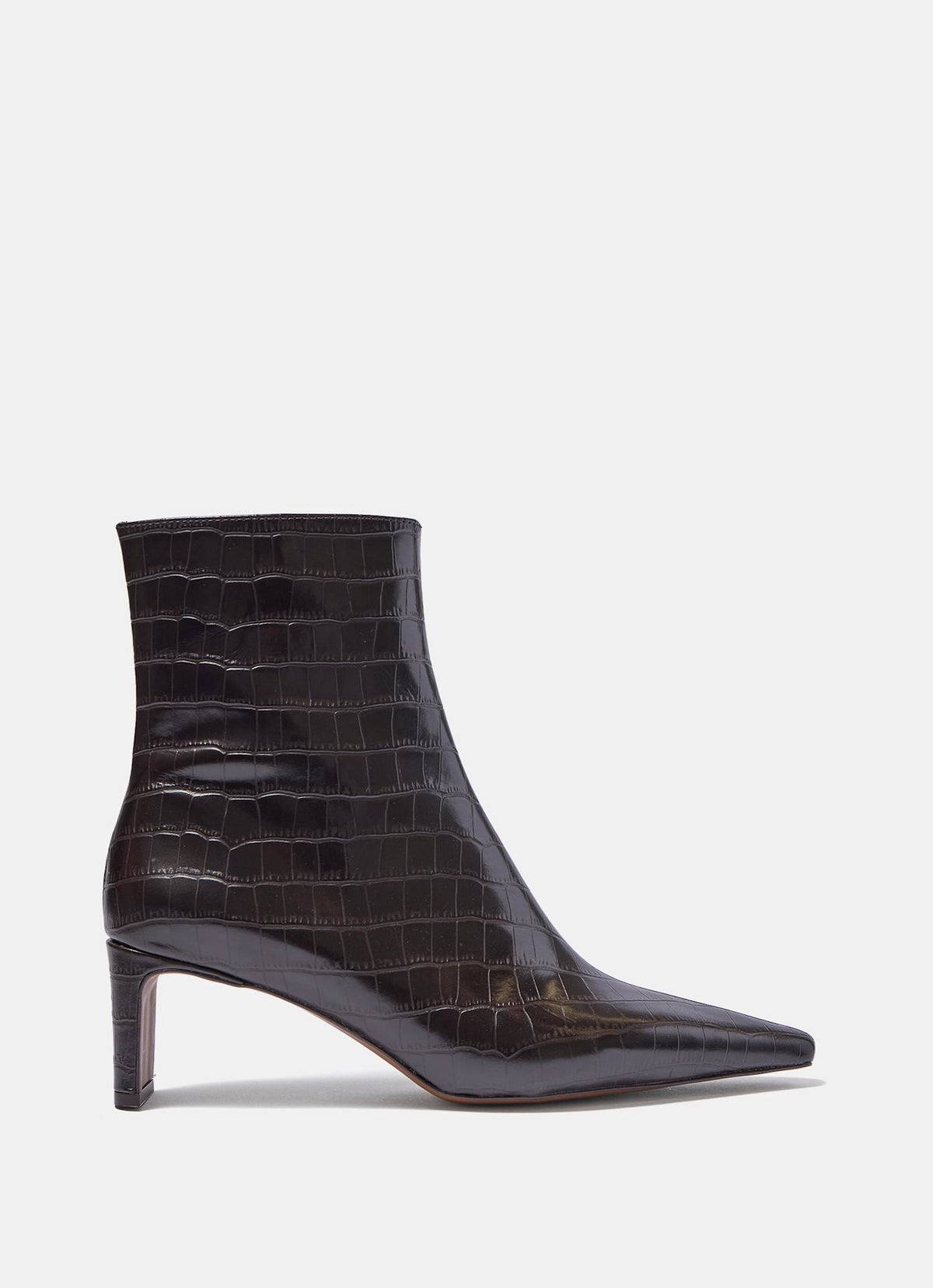 Macy Brown Croc Effect Leather Ankle Boots