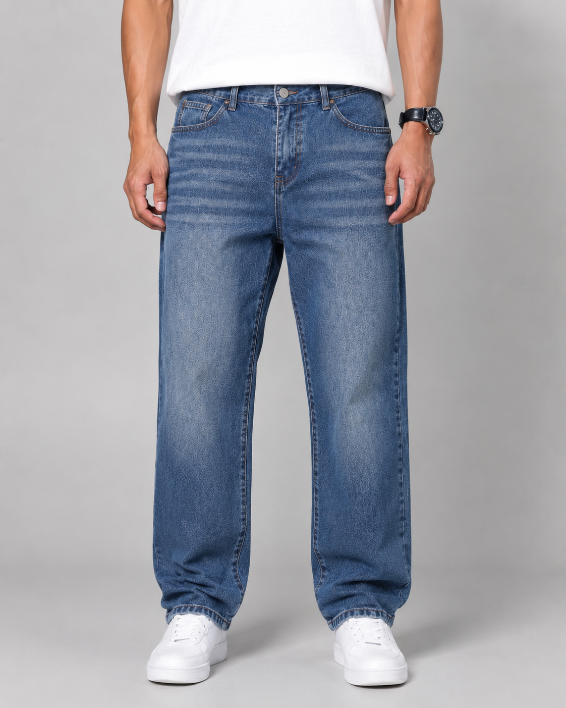 Men's Washed Denim Jeans – Relaxed Straight Leg Fit