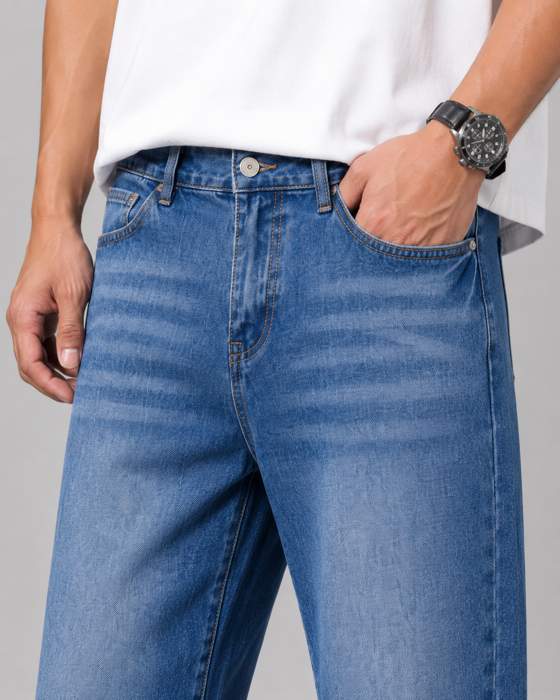 Men's Washed Denim Jeans – Relaxed Straight Leg Fit