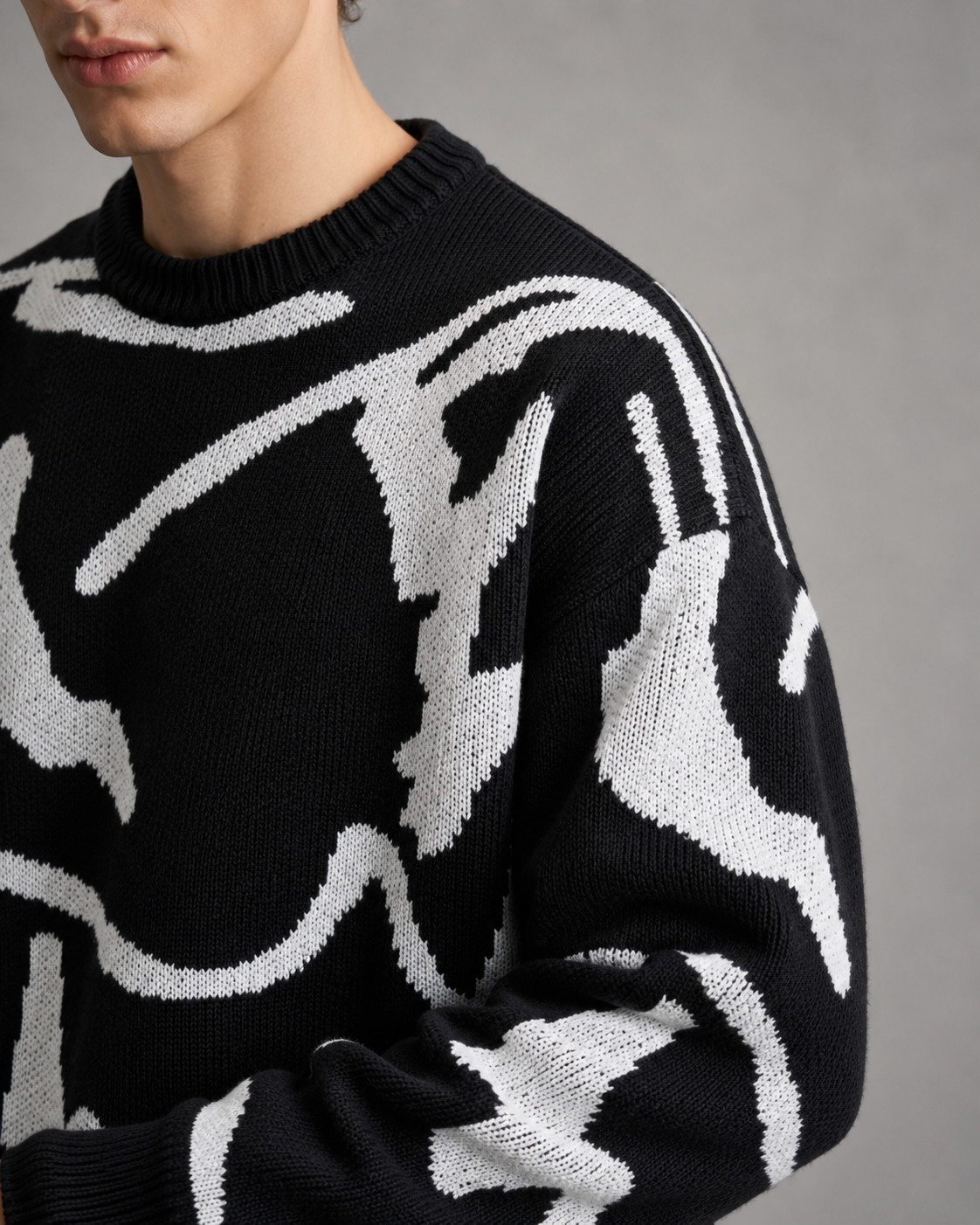 Men's Abstract Graphic Knit Jumper – Drop Shoulder Relaxed Fit
