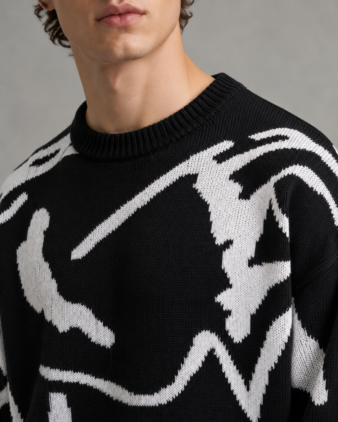 Men's Abstract Graphic Knit Jumper – Drop Shoulder Relaxed Fit