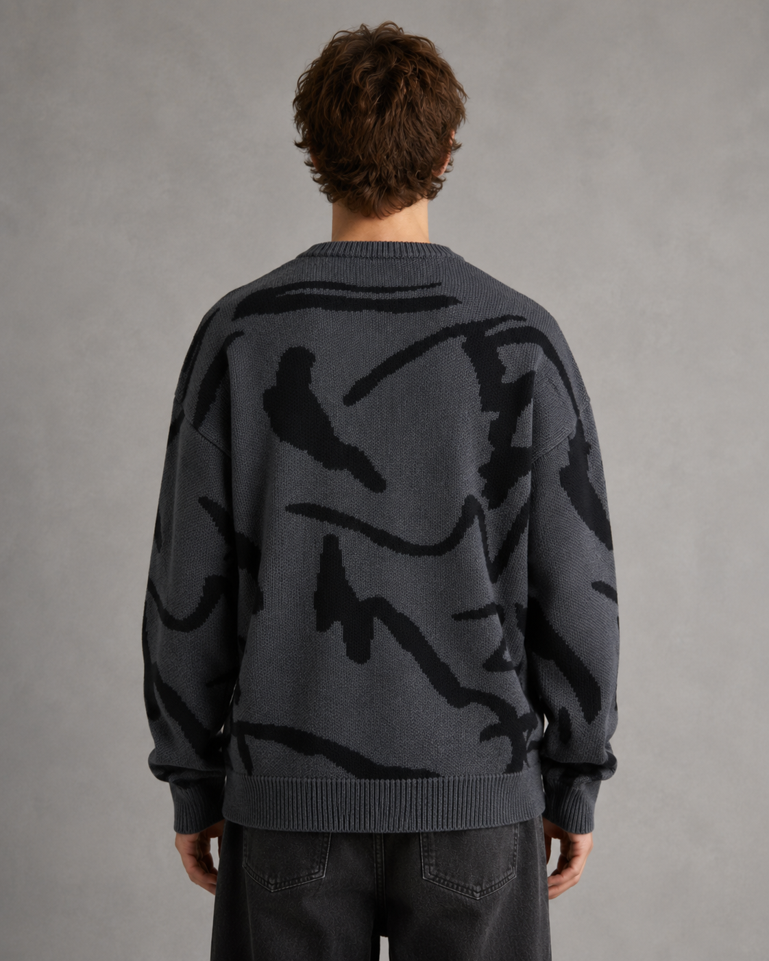 Men's Abstract Graphic Knit Jumper – Drop Shoulder Relaxed Fit