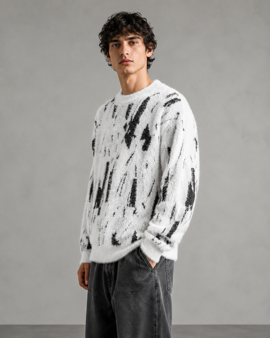 Men's Fuzzy Abstract Knit Jumper – Relaxed Fit
