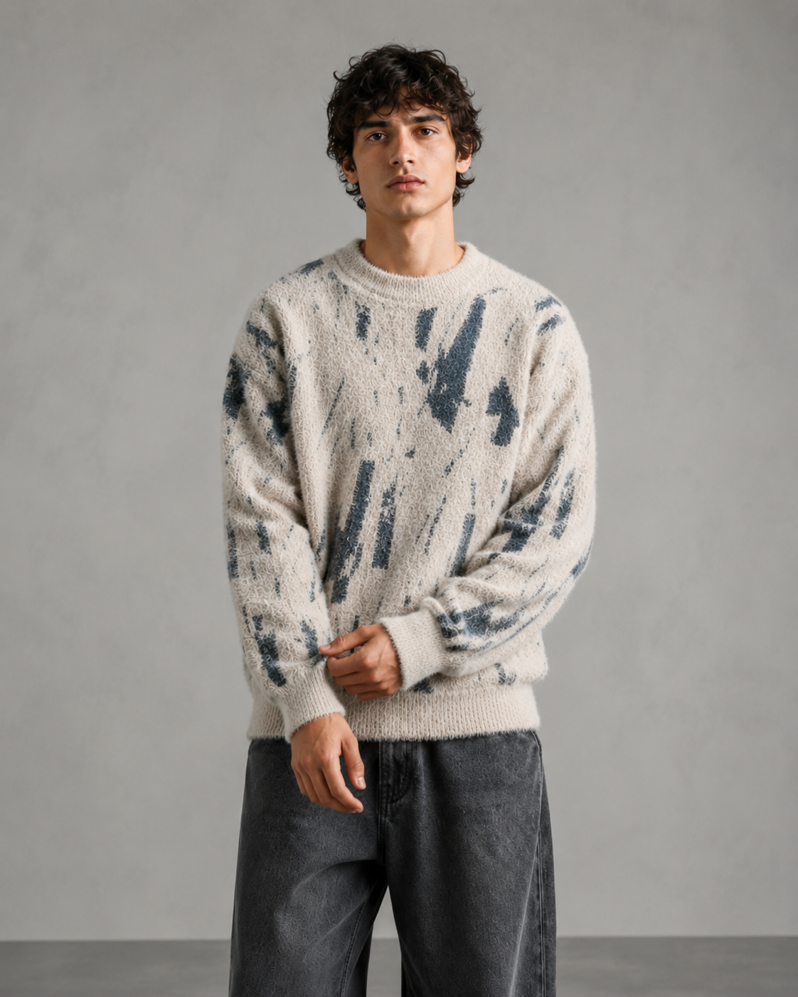Men's Fuzzy Abstract Knit Jumper – Relaxed Fit