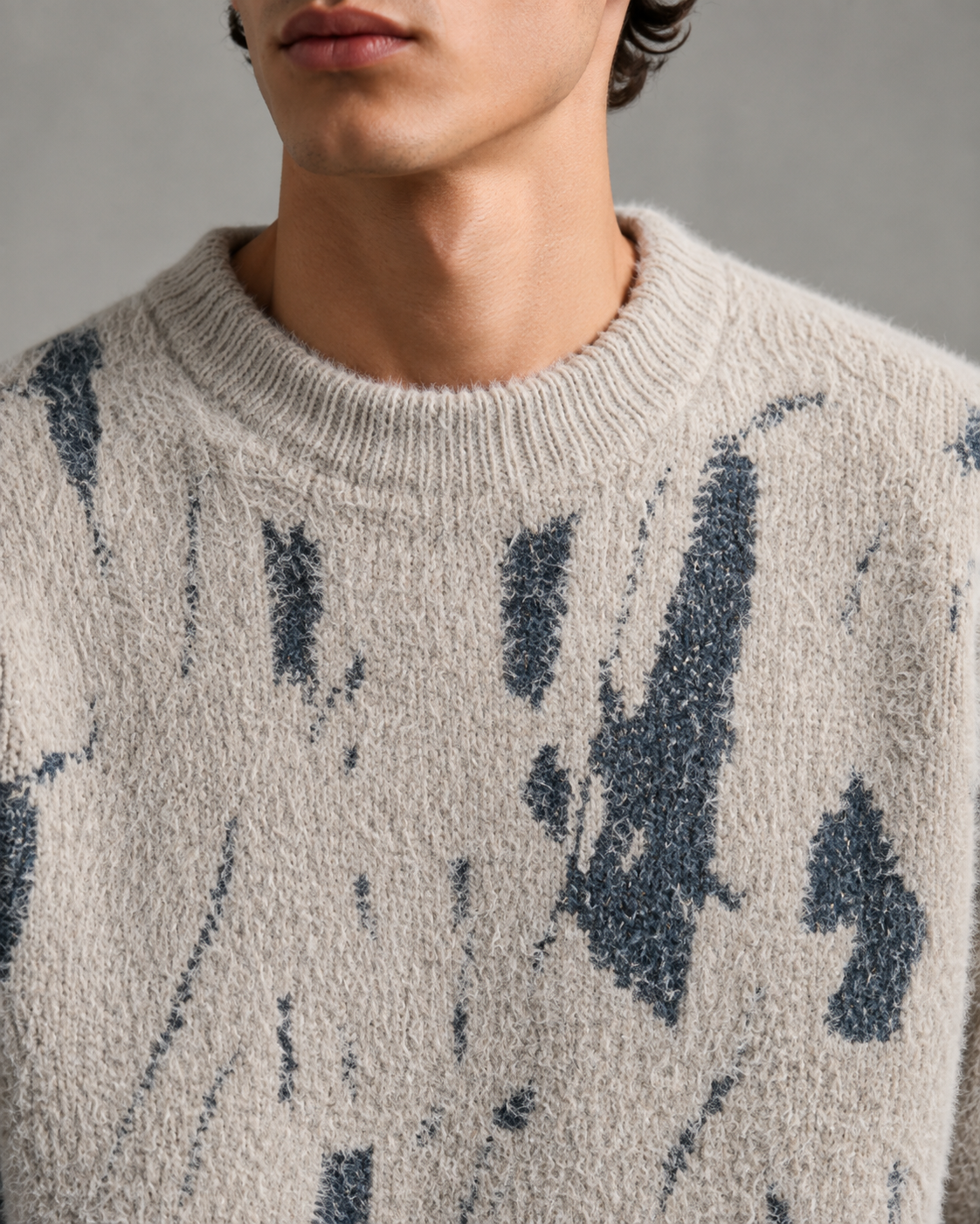 Men's Fuzzy Abstract Knit Jumper – Relaxed Fit