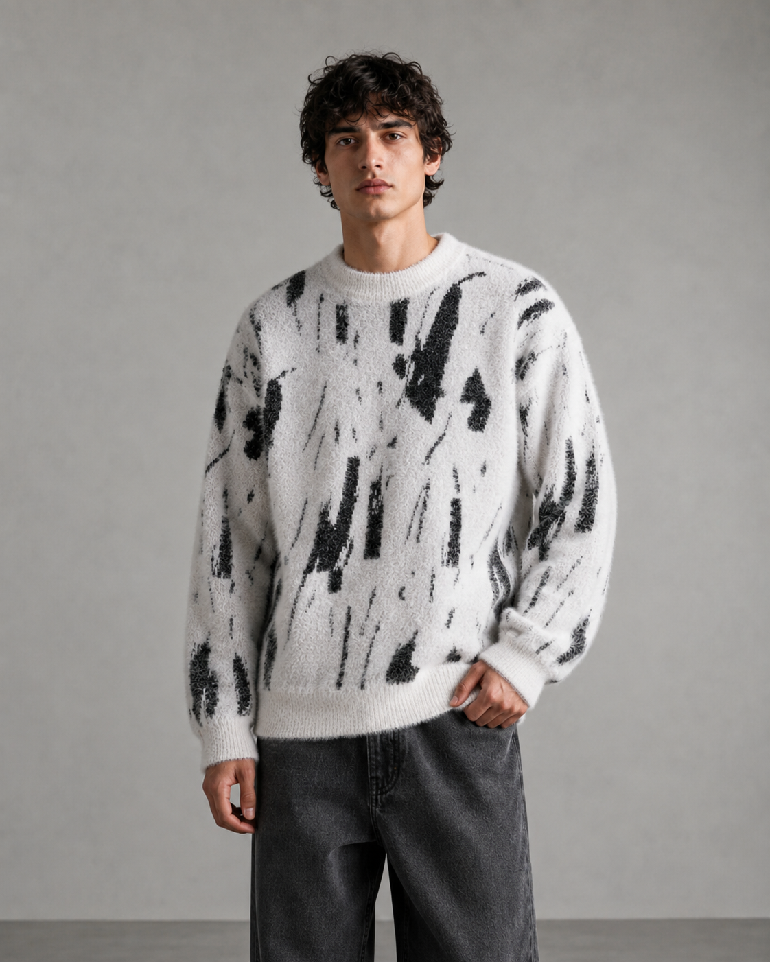 Men's Fuzzy Abstract Knit Jumper – Relaxed Fit