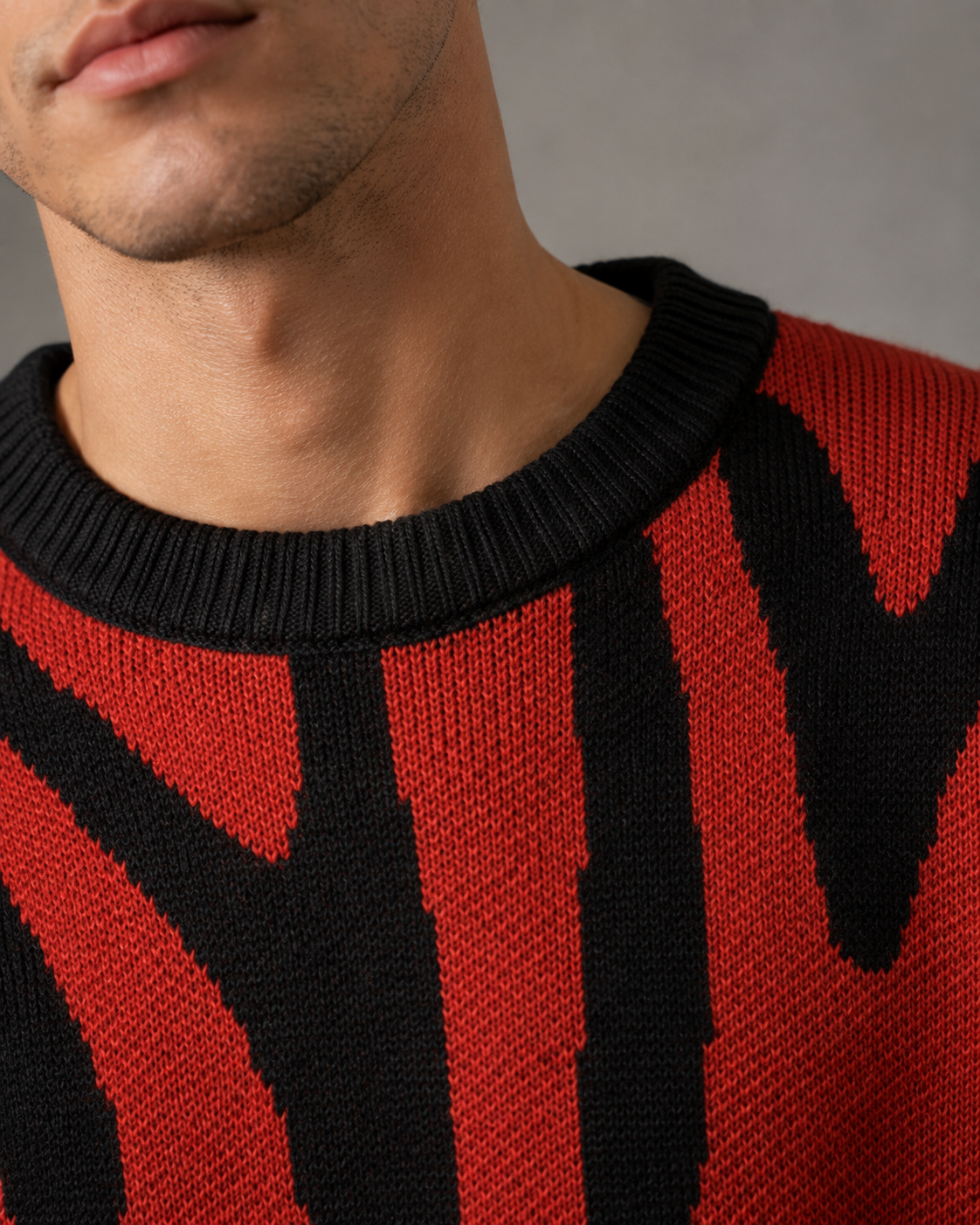 Men's Two Tone Abstract Knit Jumper – Relaxed Drop Shoulder Fit