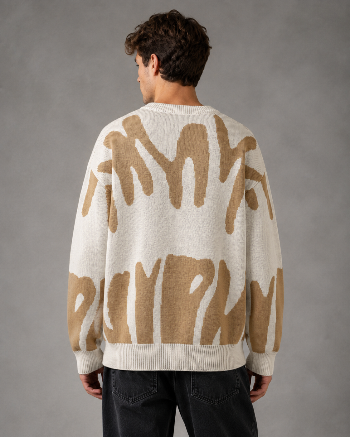 Men's Two Tone Abstract Knit Jumper – Relaxed Drop Shoulder Fit