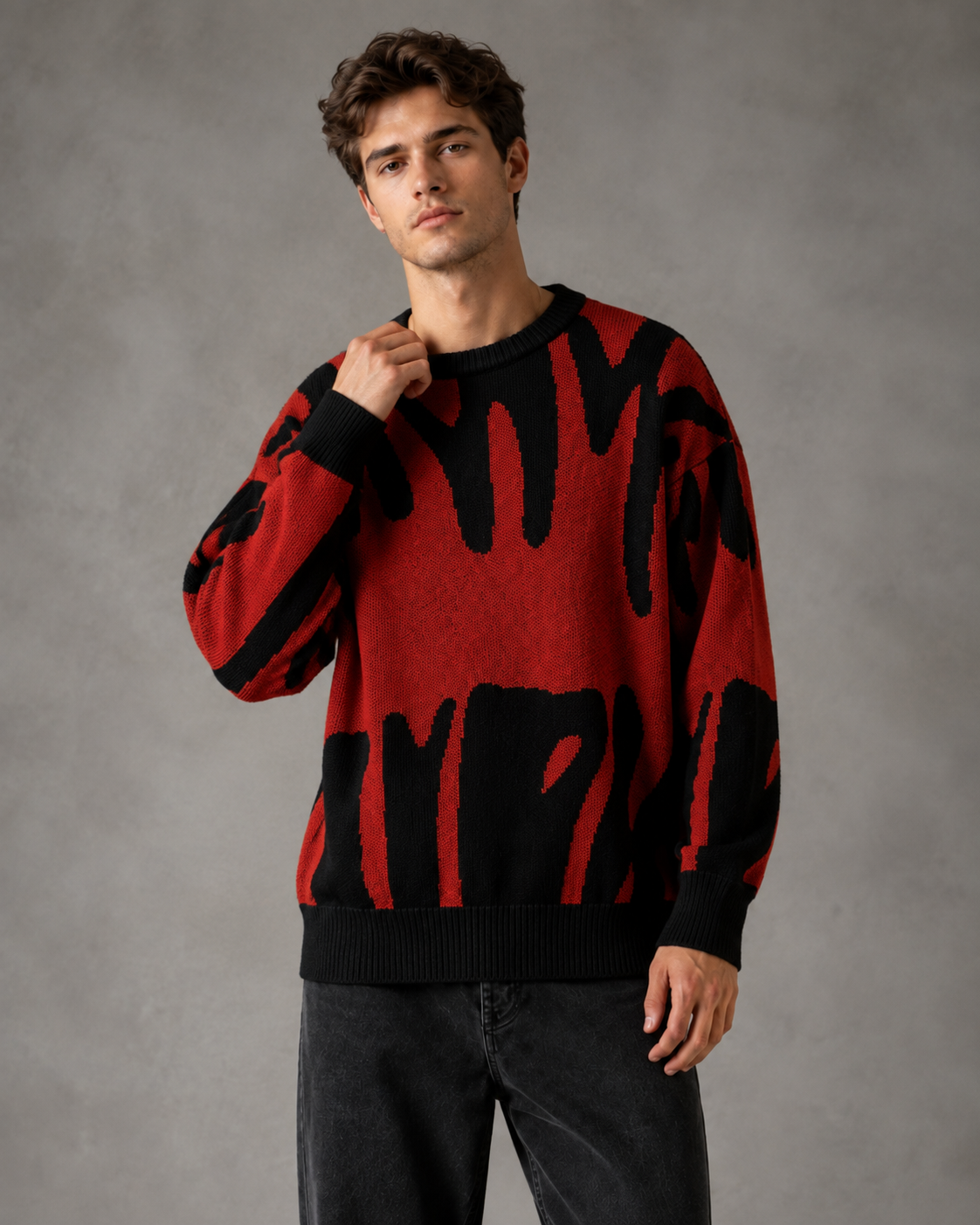 Men's Two Tone Abstract Knit Jumper – Relaxed Drop Shoulder Fit