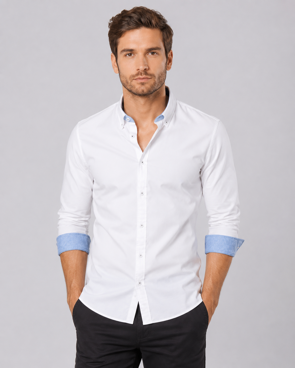 Men's Slim Fit Contrast Cuff Shirt – Long Sleeve Button Down