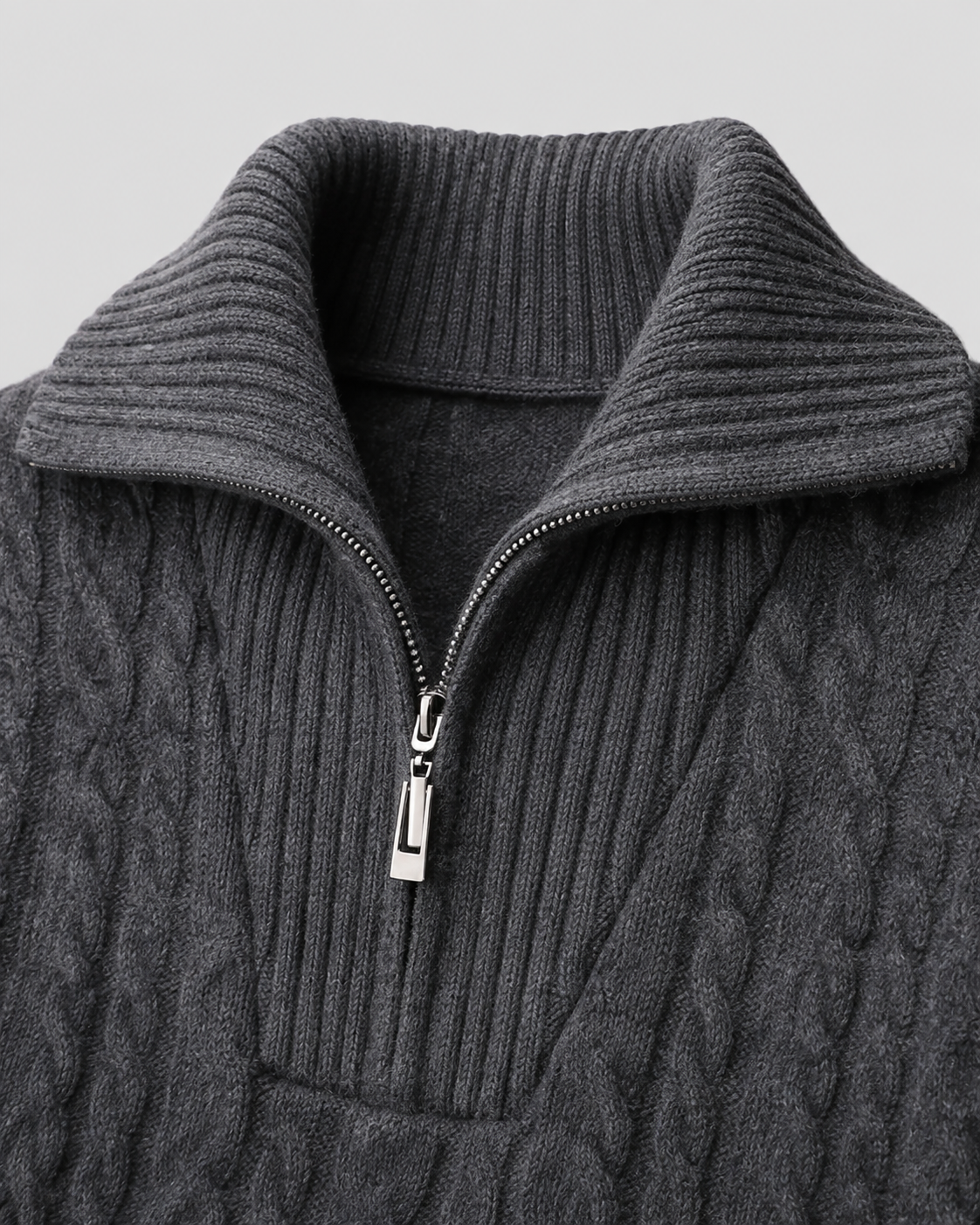 Men's Cable Knit Quarter Zip Jumper – Ribbed Collar and Stripes