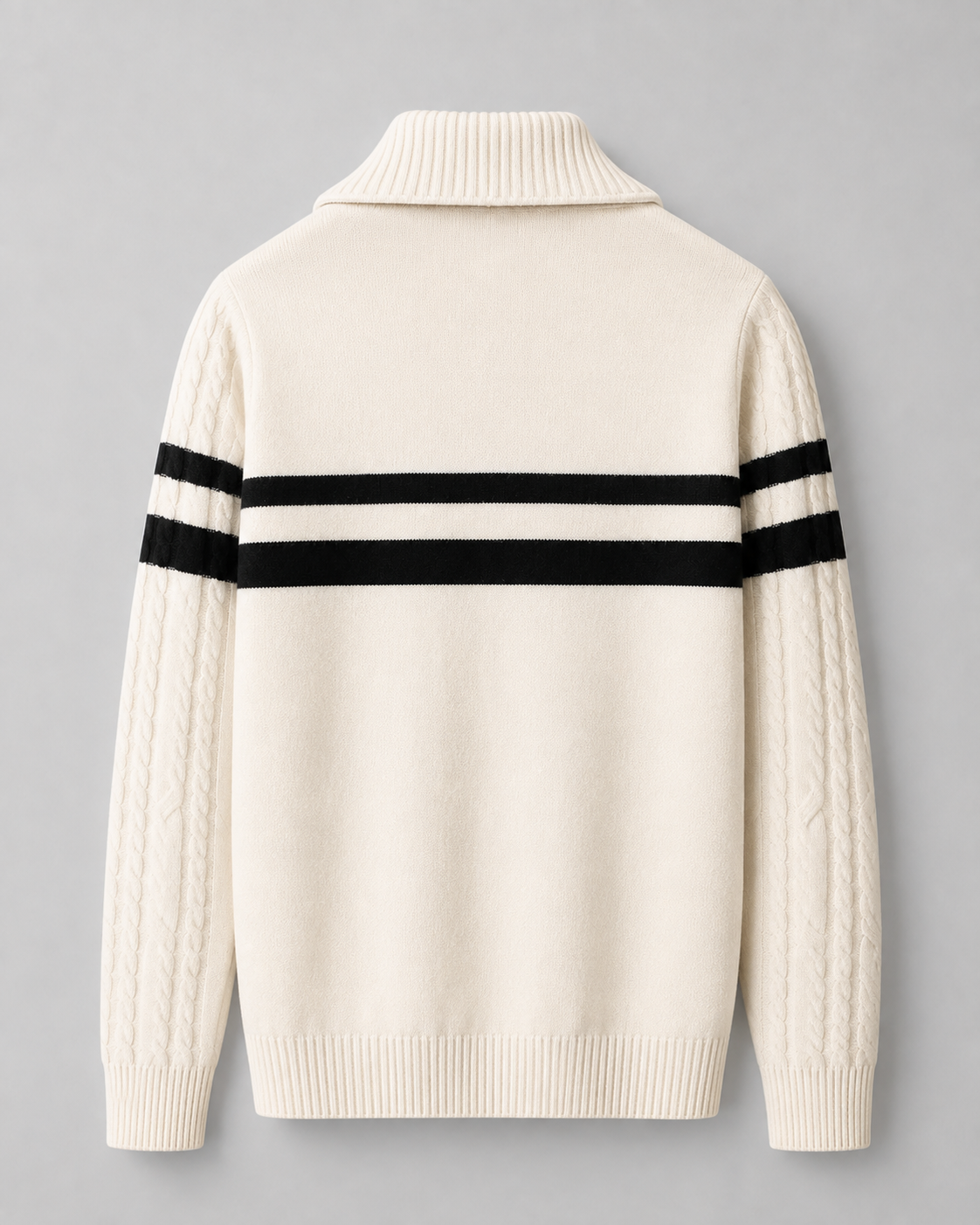 Men's Cable Knit Quarter Zip Jumper – Ribbed Collar and Stripes