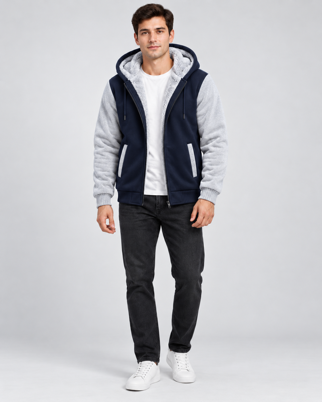 Men's Fleece Lined Zip Hoodie – Regular Fit Contrast Sleeves
