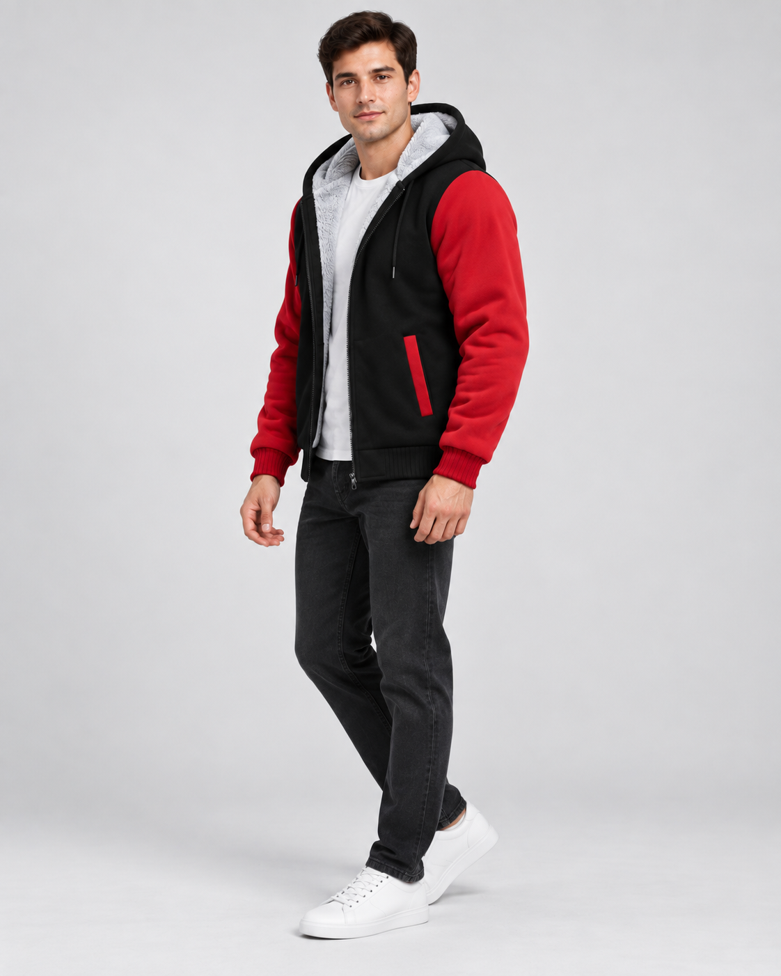 Men's Fleece Lined Zip Hoodie – Regular Fit Contrast Sleeves