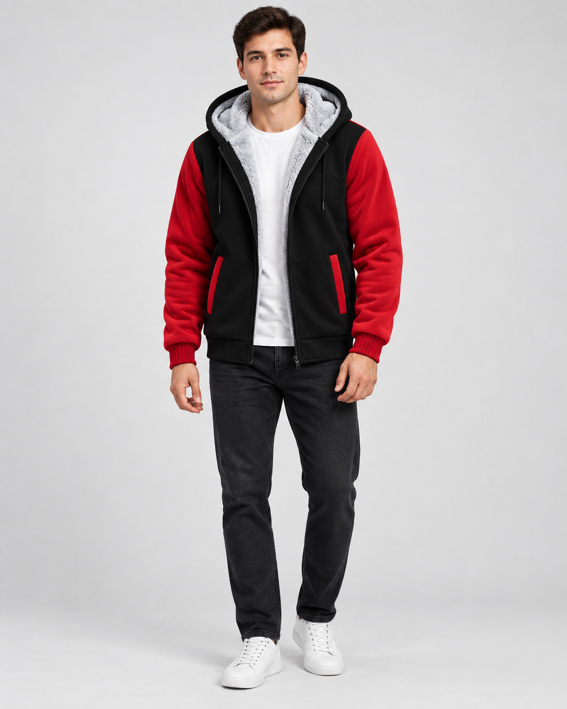 Men's Fleece Lined Zip Hoodie – Regular Fit Contrast Sleeves