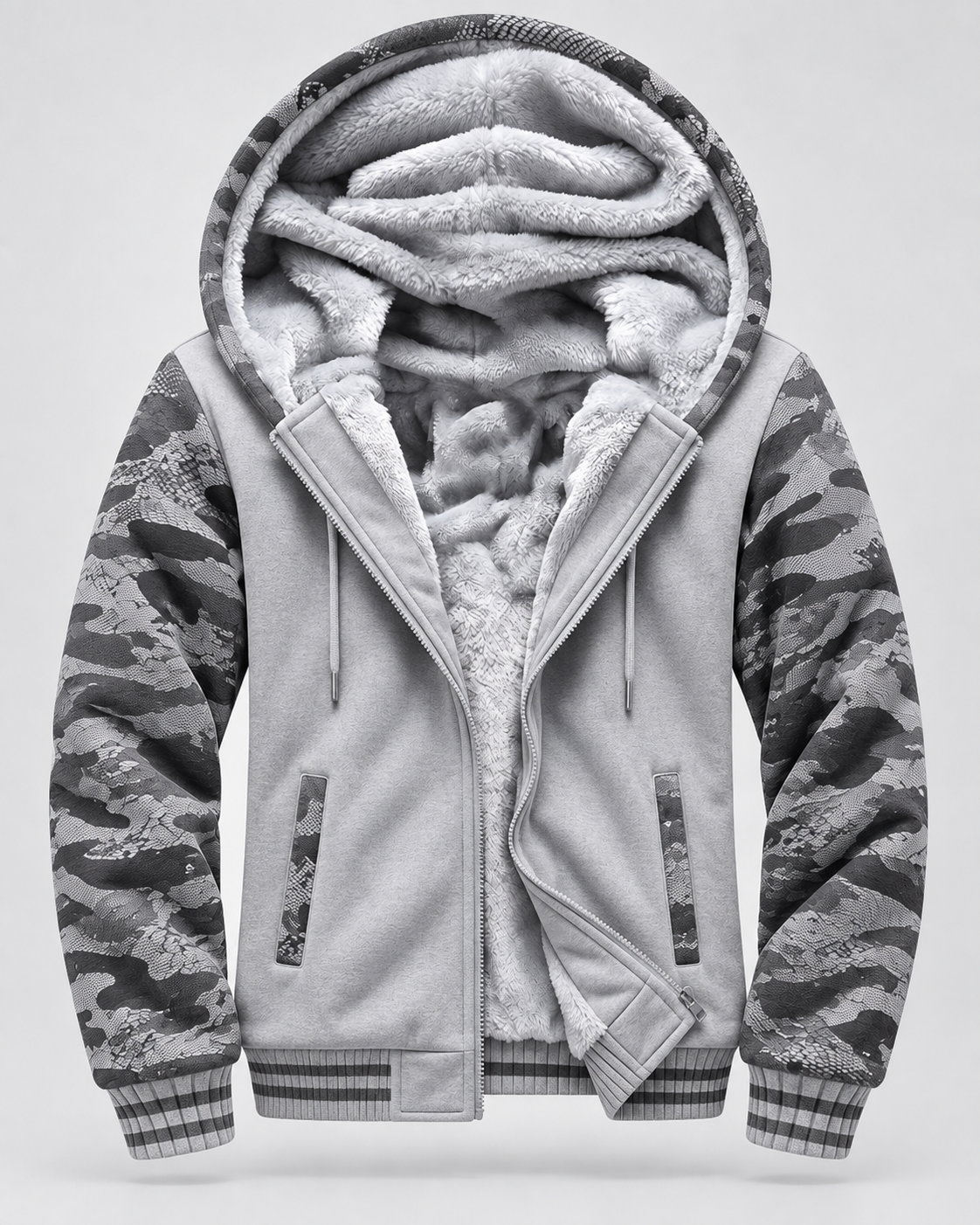 Men's Fleece Lined Zip Hoodie – Regular Fit Contrast Sleeves