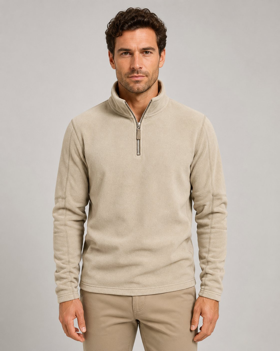 Men's Brushed Fleece Quarter Zip Jumper – Regular Fit Stand Collar